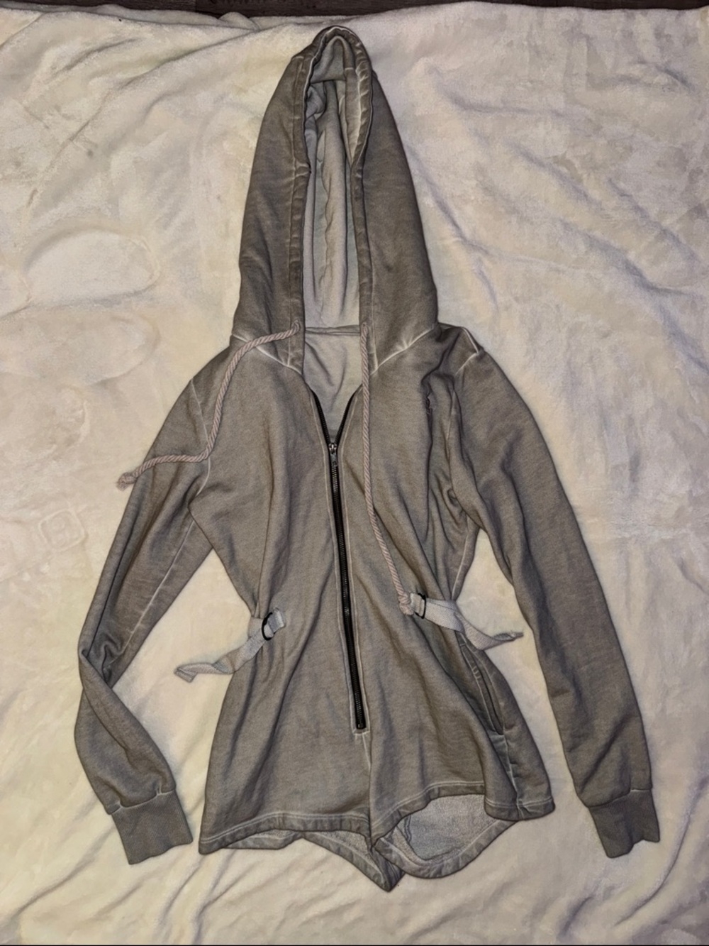 Dolls Kill Gray Hooded Half-Zip Romper